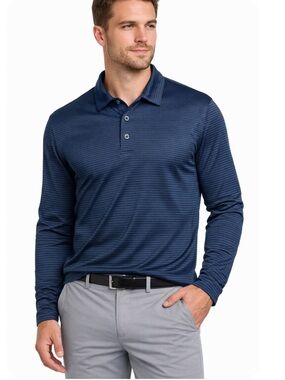 Walter Hagen DSG Polo Shirt Navy Blue Pinstripe Long Sleeve Polo Sz XXL